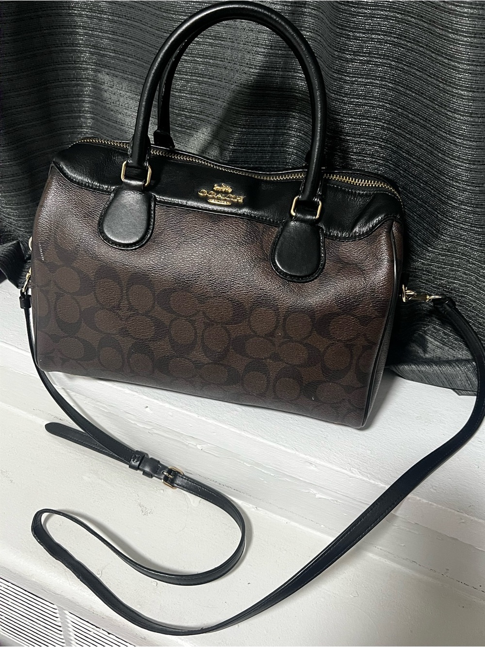 Coach Brown Signature Satchel with Black Trim and Strap